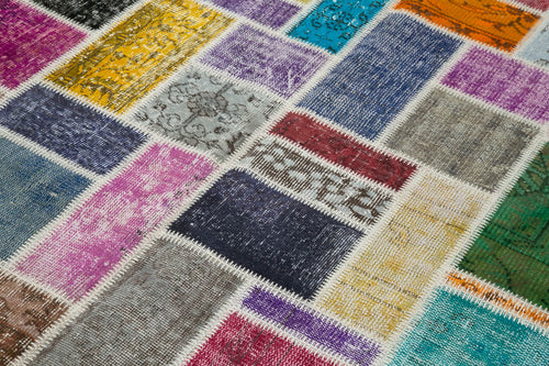 Kırk Yama Gri Patchwork Pamuk Yün El Dokuma Halısı 174x237 Agacan