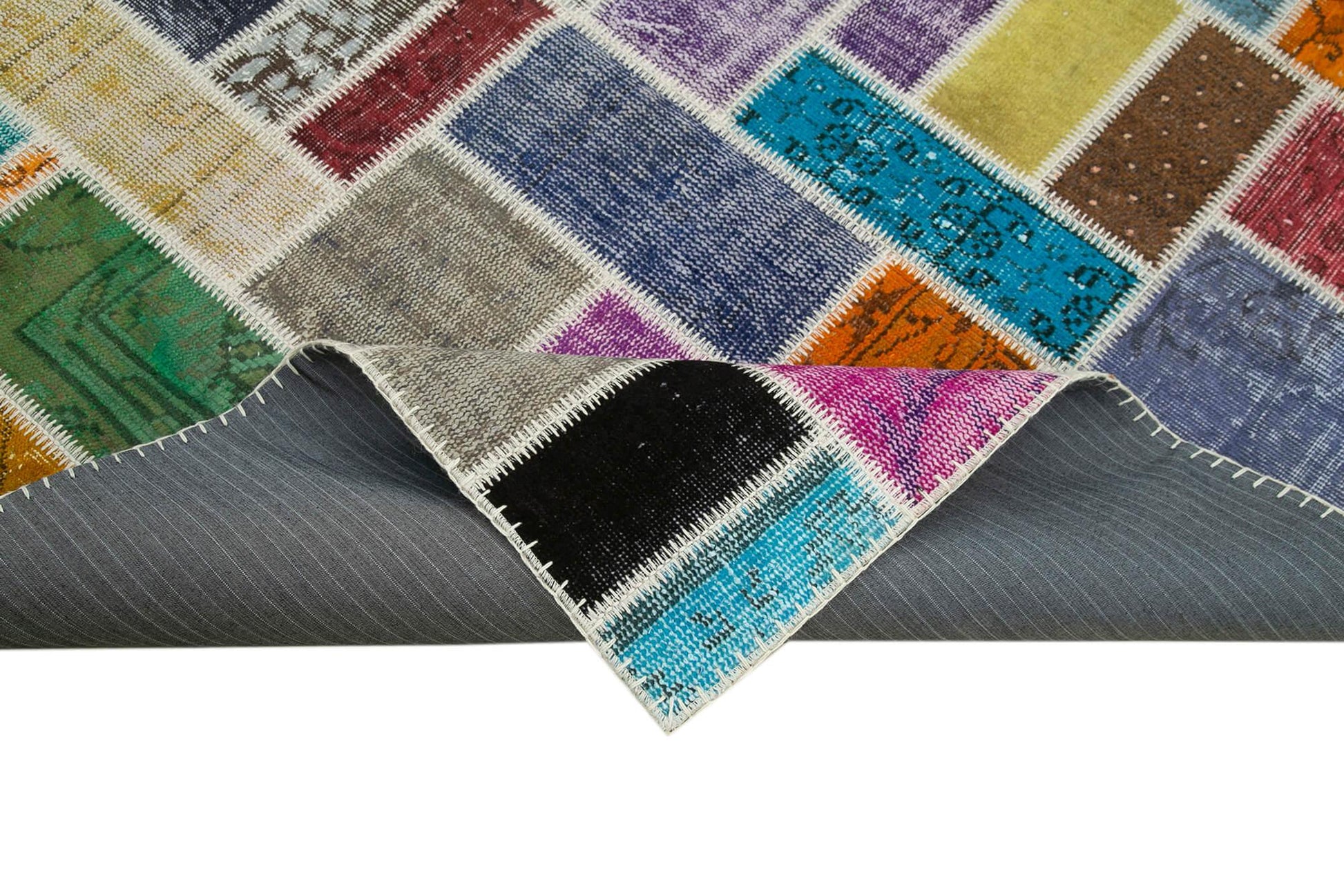 Kırk Yama Gri Patchwork Pamuk Yün El Dokuma Halısı 174x237 Agacan
