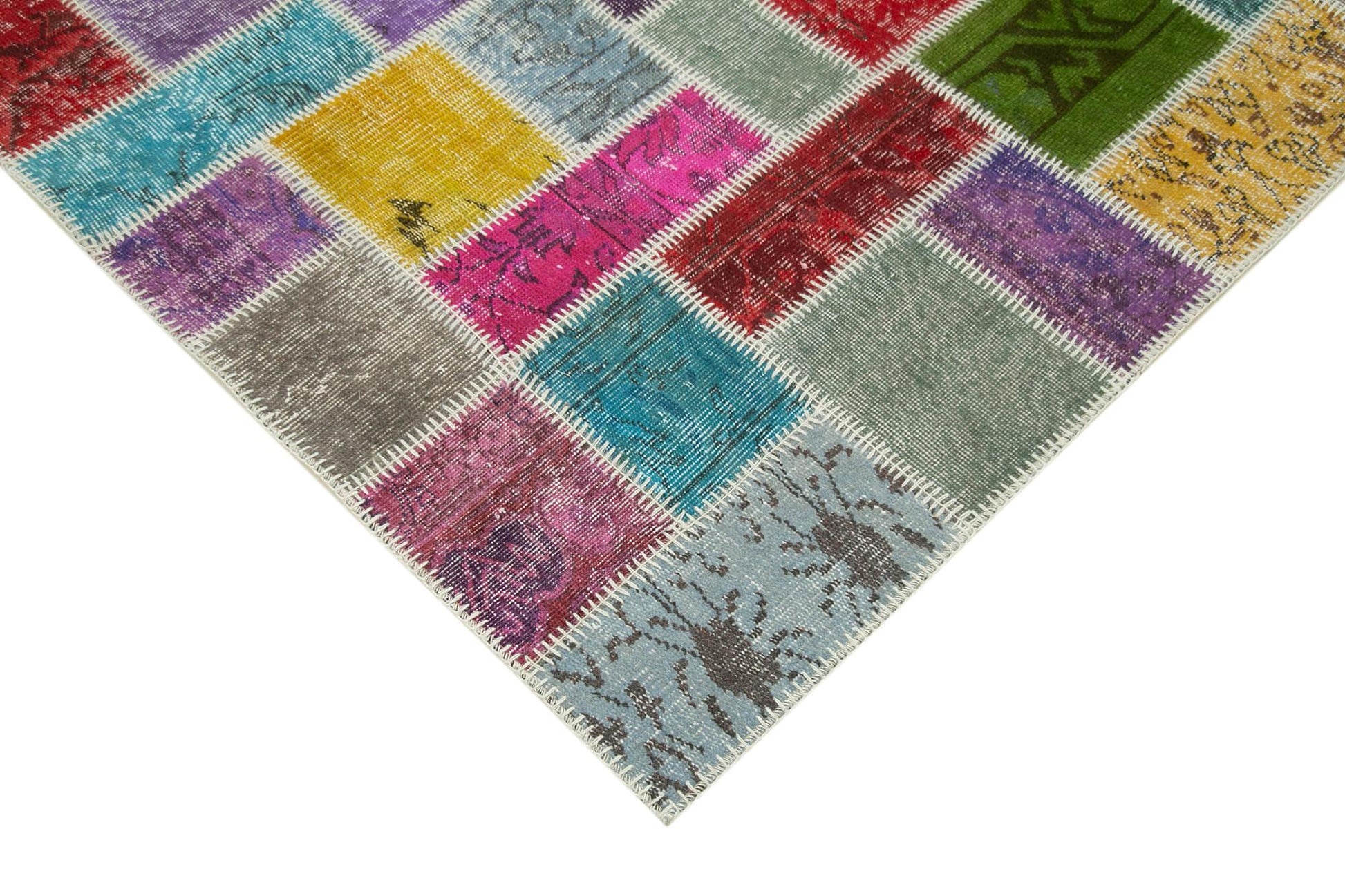 Kırk Yama Gri Patchwork Pamuk Yün El Dokuma Halısı 166x250 Agacan