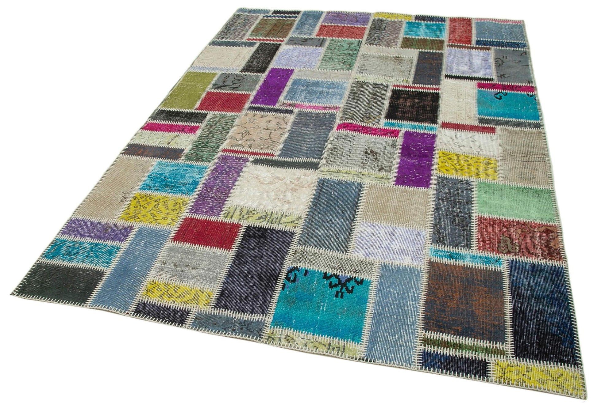 Kırk Yama Gri Patchwork Pamuk Yün El Dokuma Halısı 176x247 Agacan