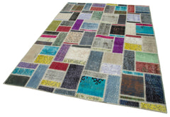 Kırk Yama Gri Patchwork Pamuk Yün El Dokuma Halısı 176x247 Agacan