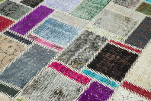 Kırk Yama Gri Patchwork Pamuk Yün El Dokuma Halısı 176x247 Agacan