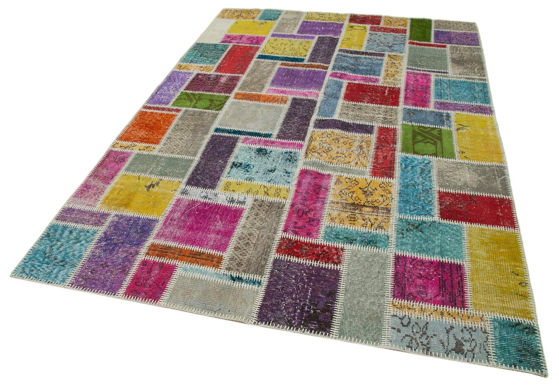 Kırk Yama Gri Patchwork Pamuk Yün El Dokuma Halısı 172x255 Agacan