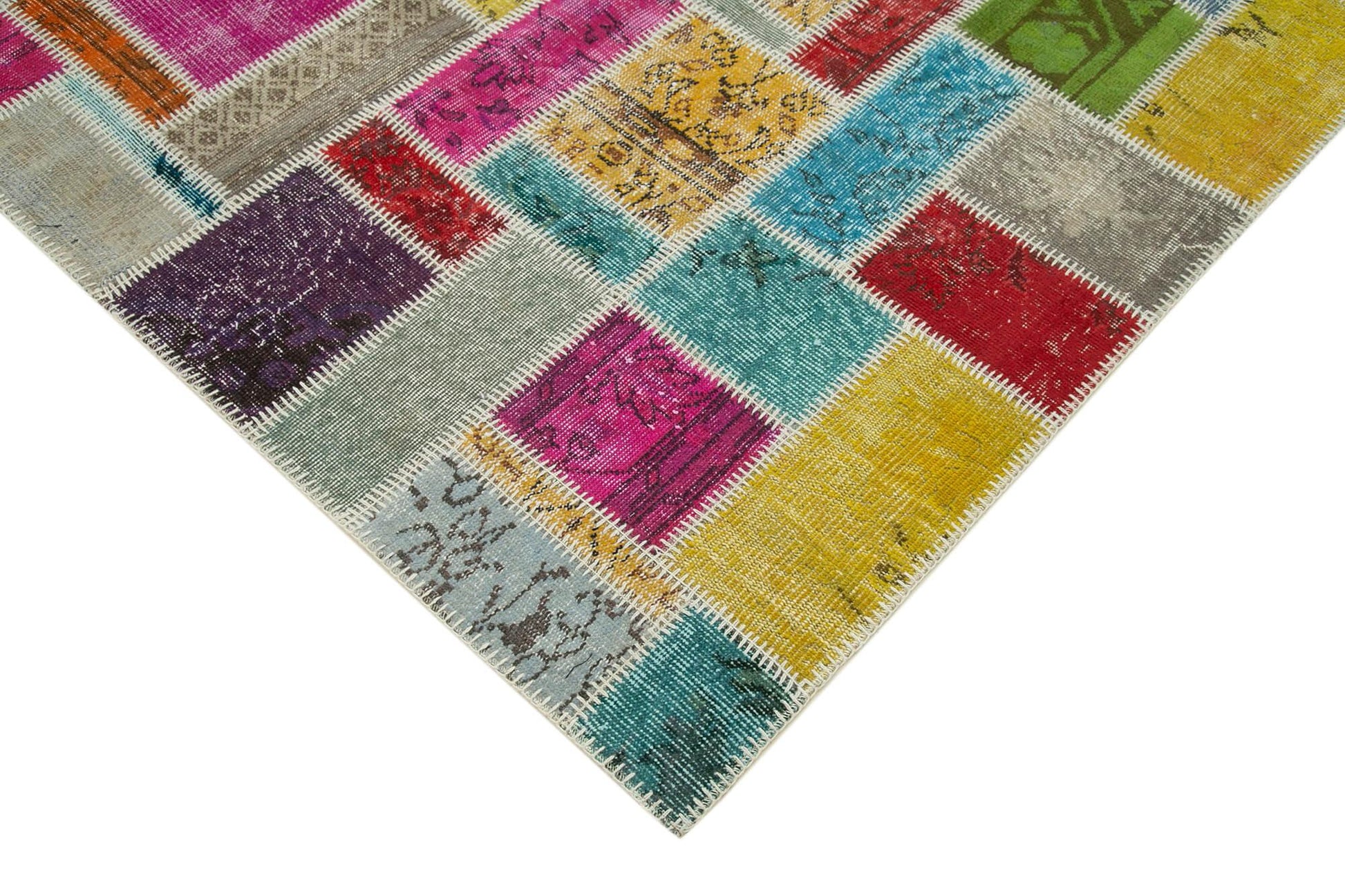 Kırk Yama Gri Patchwork Pamuk Yün El Dokuma Halısı 172x255 Agacan
