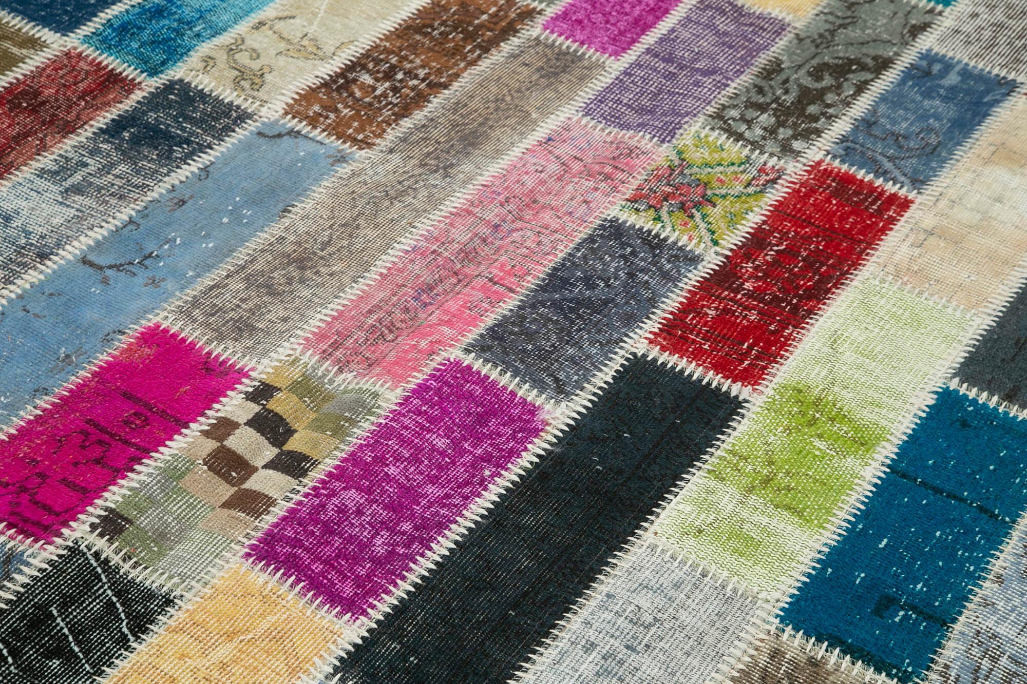Kırk Yama Gri Patchwork Pamuk Yün El Dokuma Halısı 182x242 Agacan