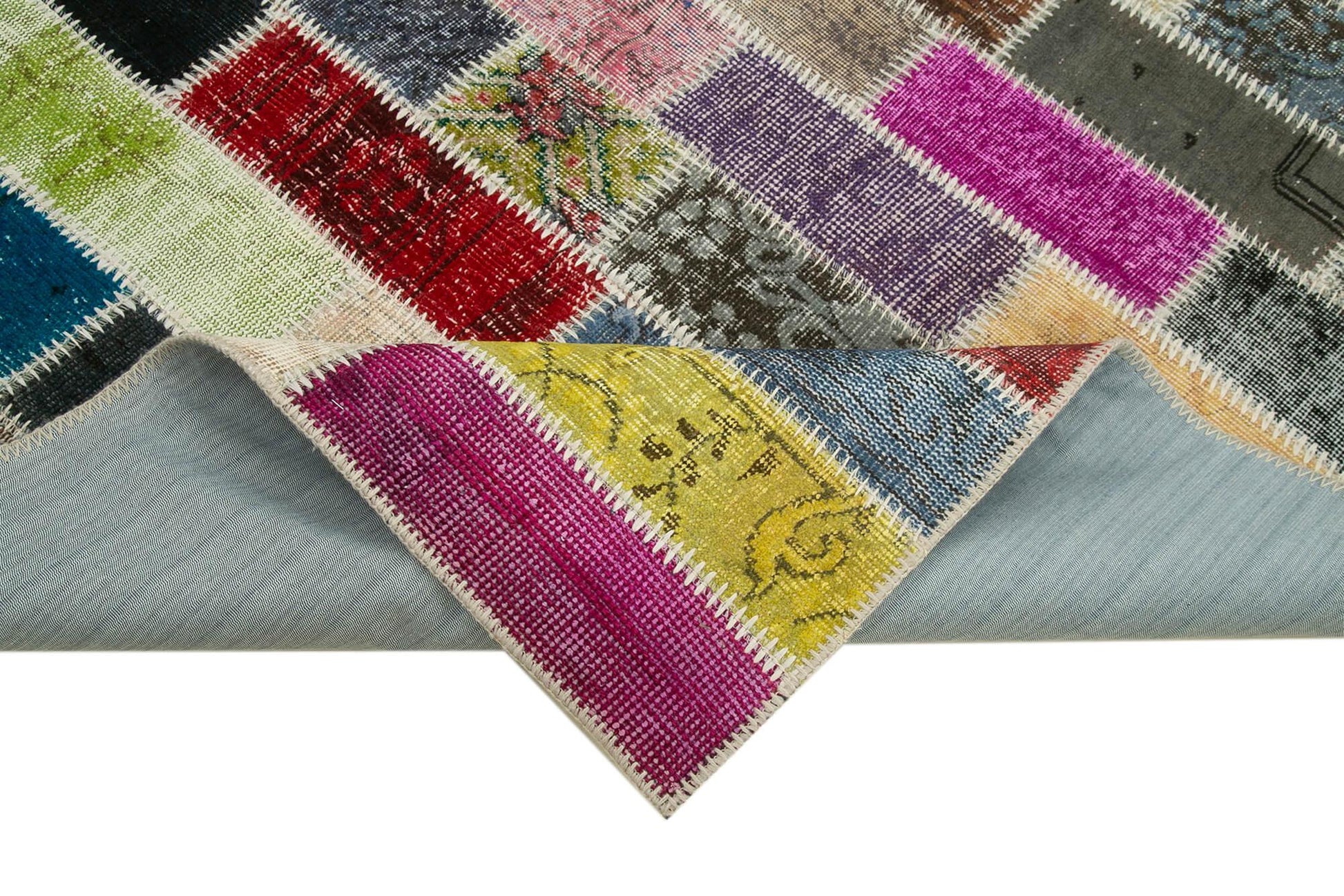 Kırk Yama Gri Patchwork Pamuk Yün El Dokuma Halısı 182x242 Agacan