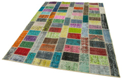 Kırk Yama Gri Patchwork Pamuk Yün El Dokuma Halısı 175x242 Agacan