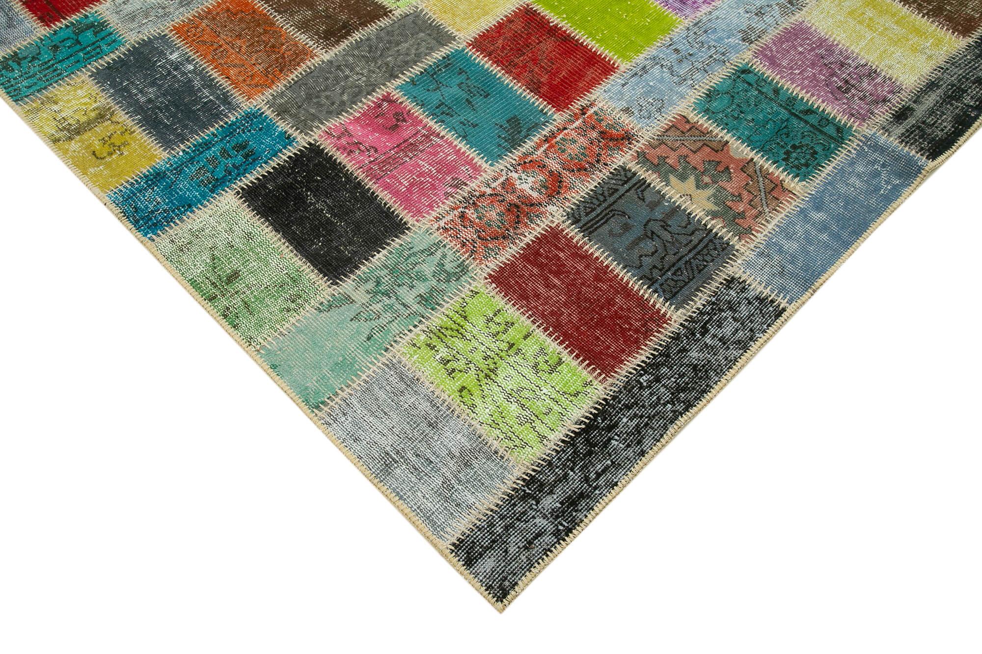 Kırk Yama Gri Patchwork Pamuk Yün El Dokuma Halısı 175x242 Agacan