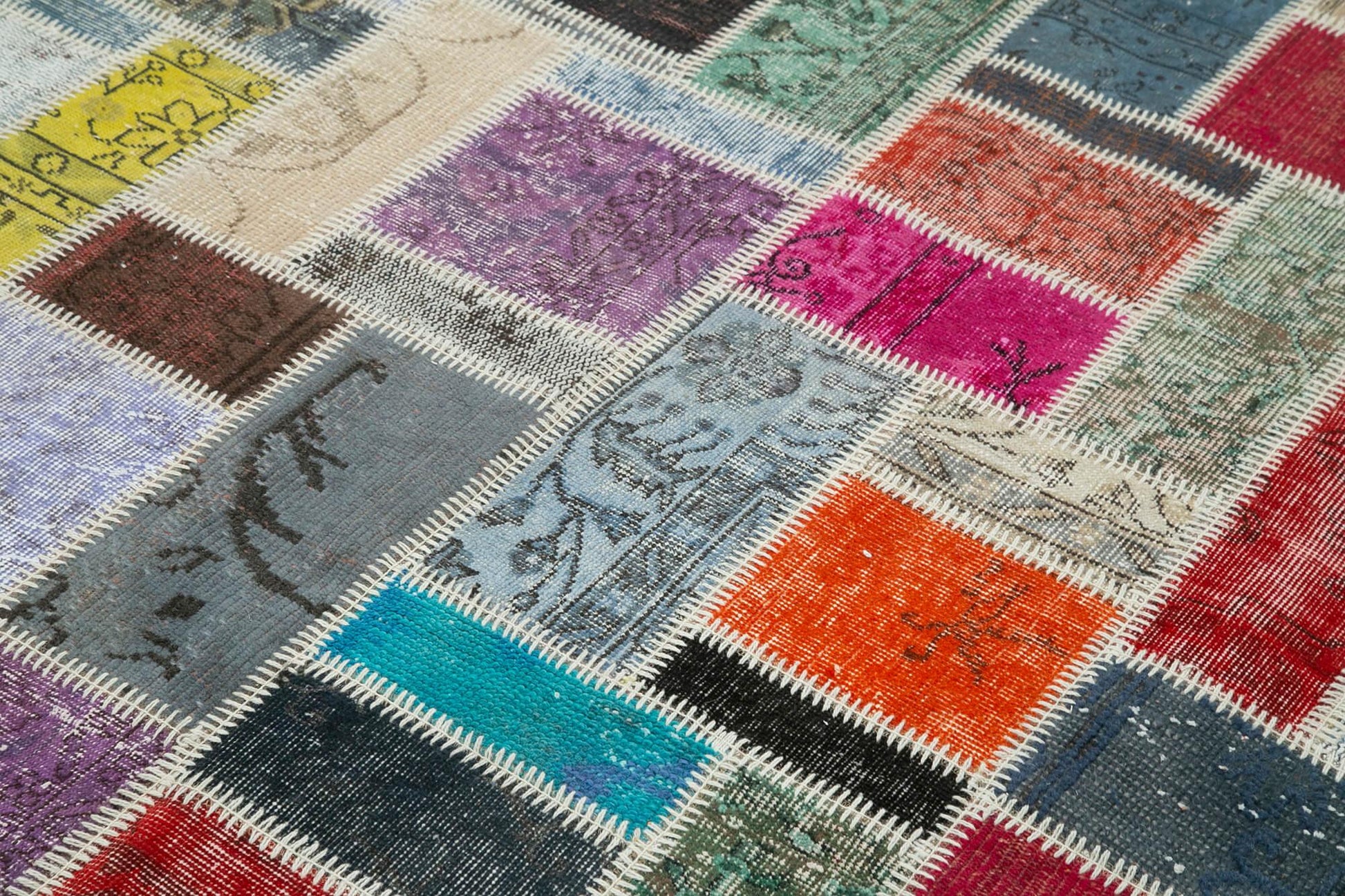 Kırk Yama Gri Patchwork Pamuk Yün El Dokuma Halısı 174x237 Agacan