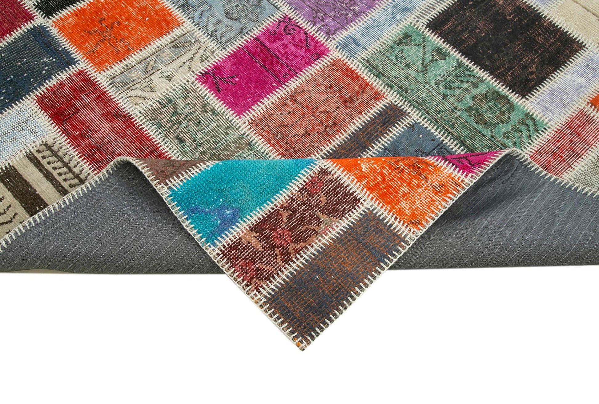 Kırk Yama Gri Patchwork Pamuk Yün El Dokuma Halısı 174x237 Agacan