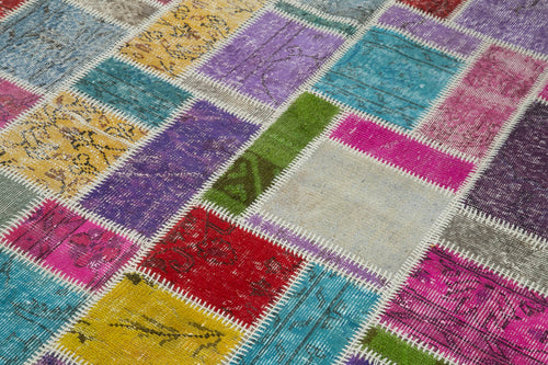 Kırk Yama Gri Patchwork Pamuk Yün El Dokuma Halısı 167x251 Agacan