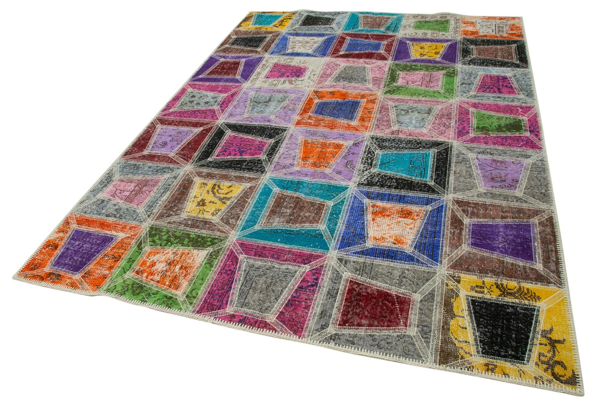Kırk Yama Gri Patchwork Pamuk Yün El Dokuma Halısı 191x277 Agacan