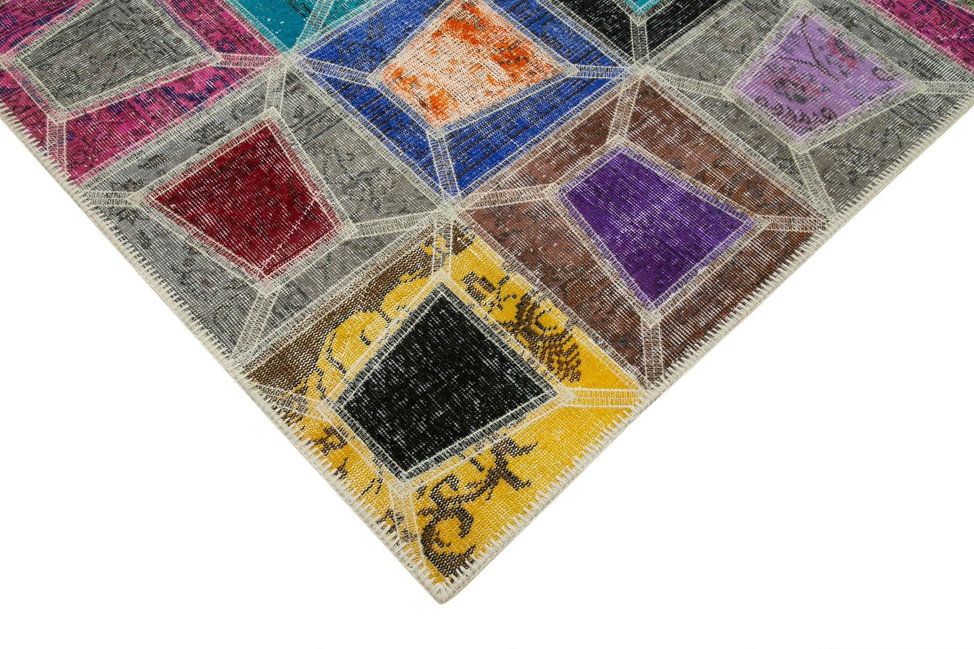 Kırk Yama Gri Patchwork Pamuk Yün El Dokuma Halısı 191x277 Agacan