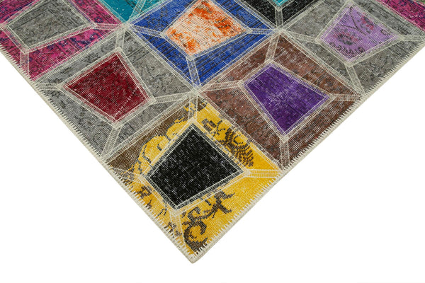 Kırk Yama Gri Patchwork Pamuk Yün El Dokuma Halısı 191x277 Agacan