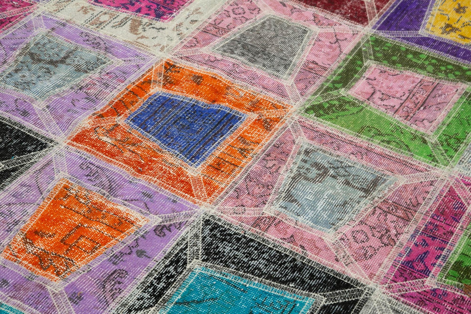 Kırk Yama Gri Patchwork Pamuk Yün El Dokuma Halısı 191x277 Agacan