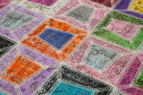 Kırk Yama Gri Patchwork Pamuk Yün El Dokuma Halısı 191x277 Agacan