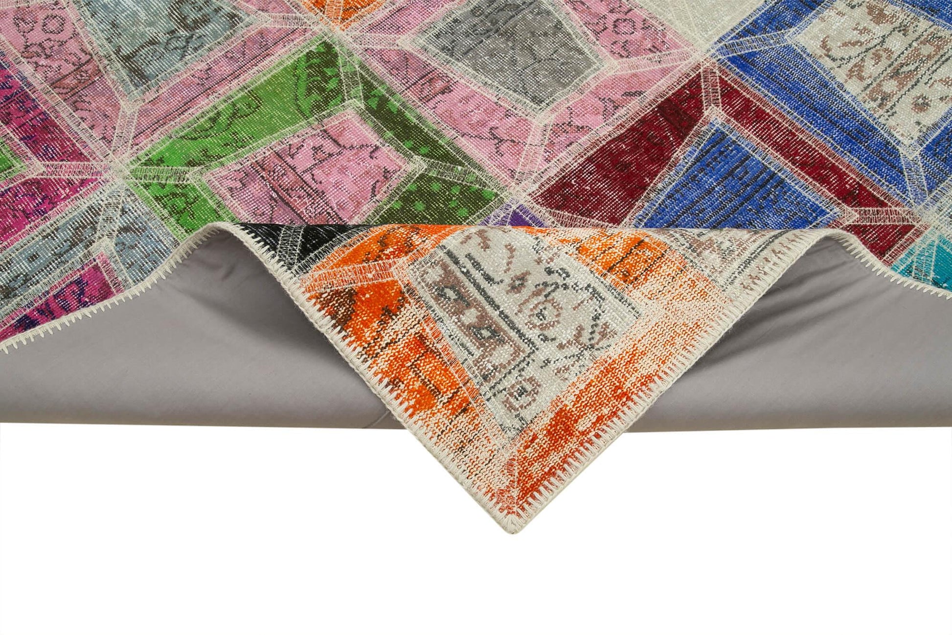 Kırk Yama Gri Patchwork Pamuk Yün El Dokuma Halısı 191x277 Agacan