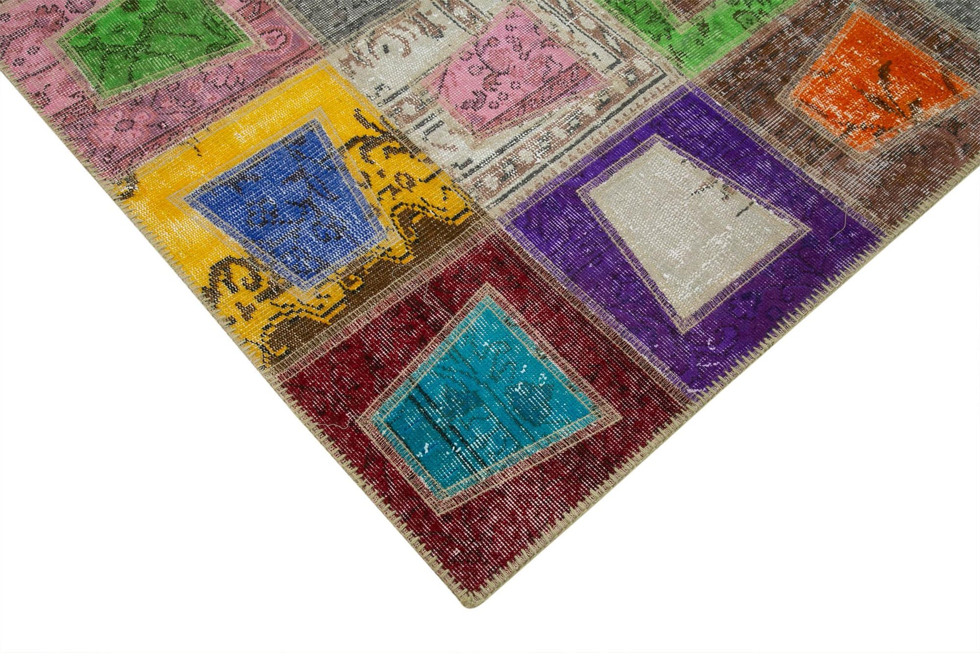 Kırk Yama Gri Patchwork Pamuk Yün El Dokuma Halısı 193x273 Agacan