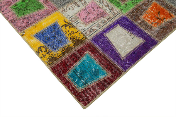 Kırk Yama Gri Patchwork Pamuk Yün El Dokuma Halısı 193x273 Agacan