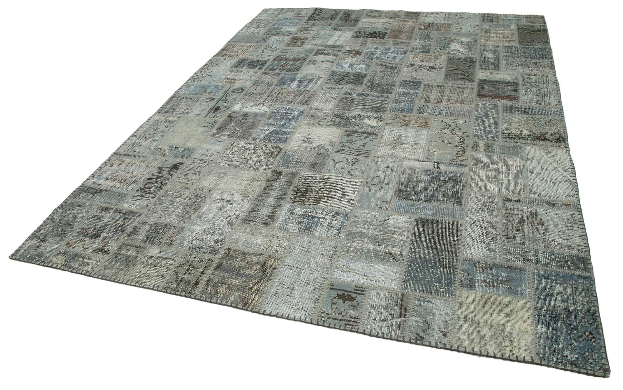 Kırk Yama Gri Patchwork Pamuk Yün El Dokuma Halısı 214x300 Agacan