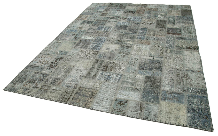Kırk Yama Gri Patchwork Pamuk Yün El Dokuma Halısı 214x300 Agacan