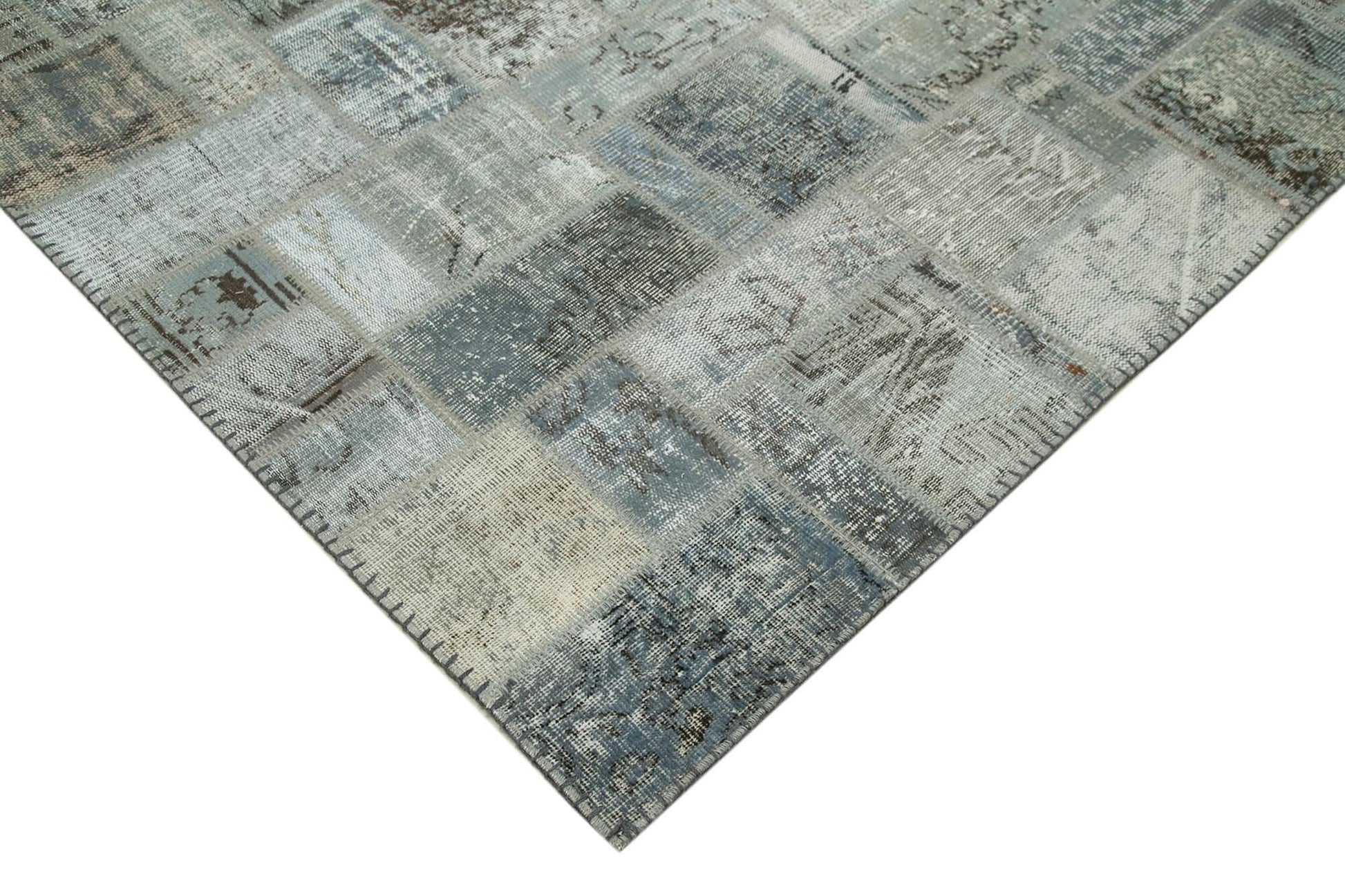 Kırk Yama Gri Patchwork Pamuk Yün El Dokuma Halısı 214x300 Agacan