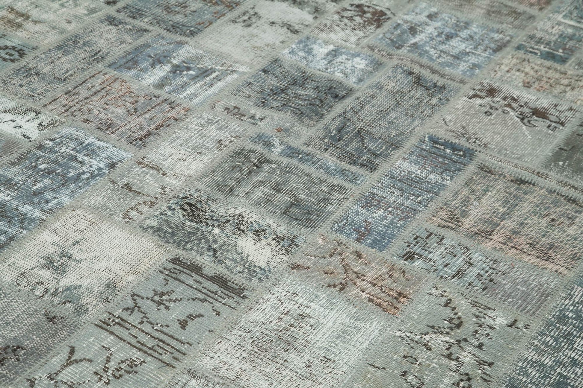 Kırk Yama Gri Patchwork Pamuk Yün El Dokuma Halısı 214x300 Agacan