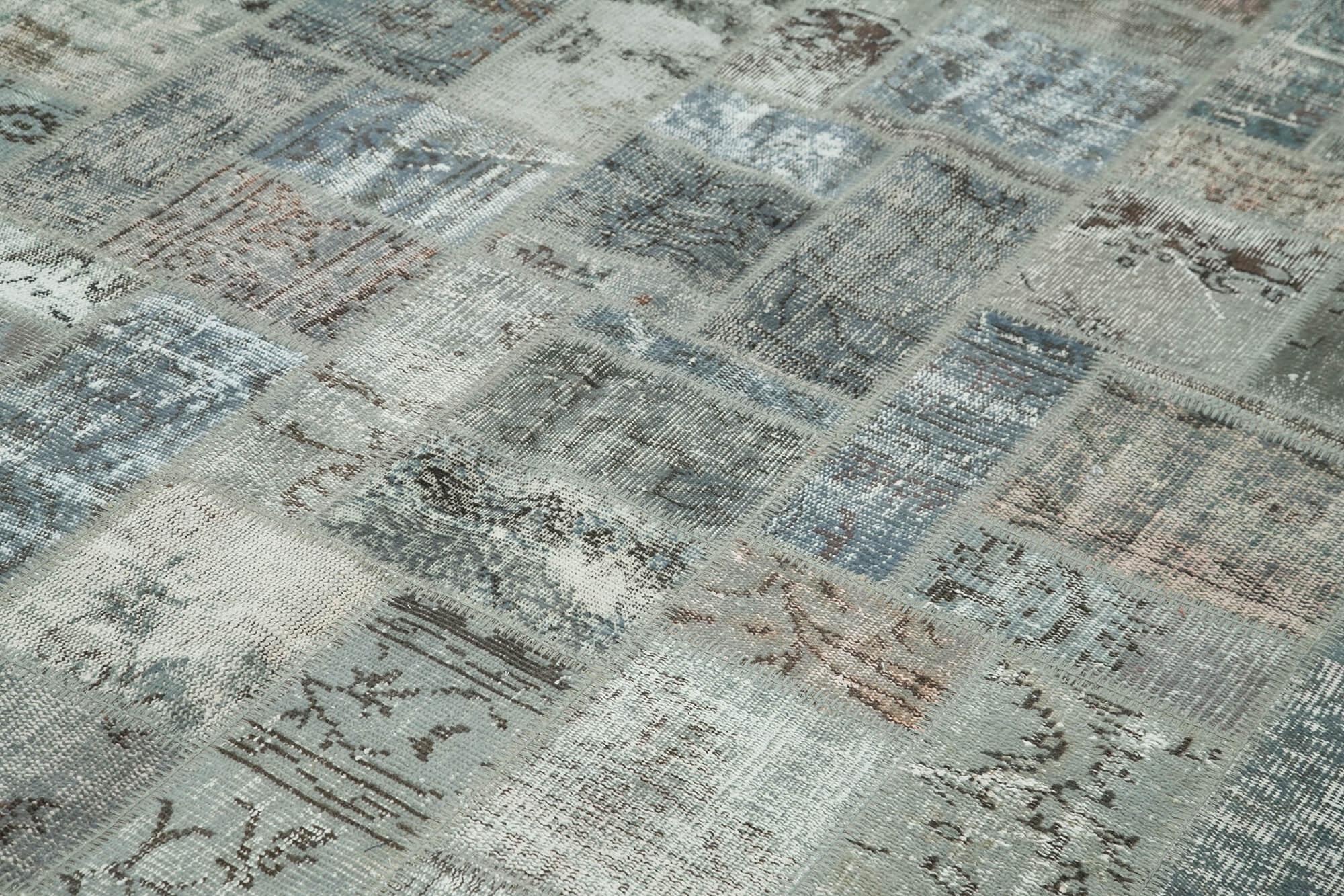 Kırk Yama Gri Patchwork Pamuk Yün El Dokuma Halısı 214x300 Agacan