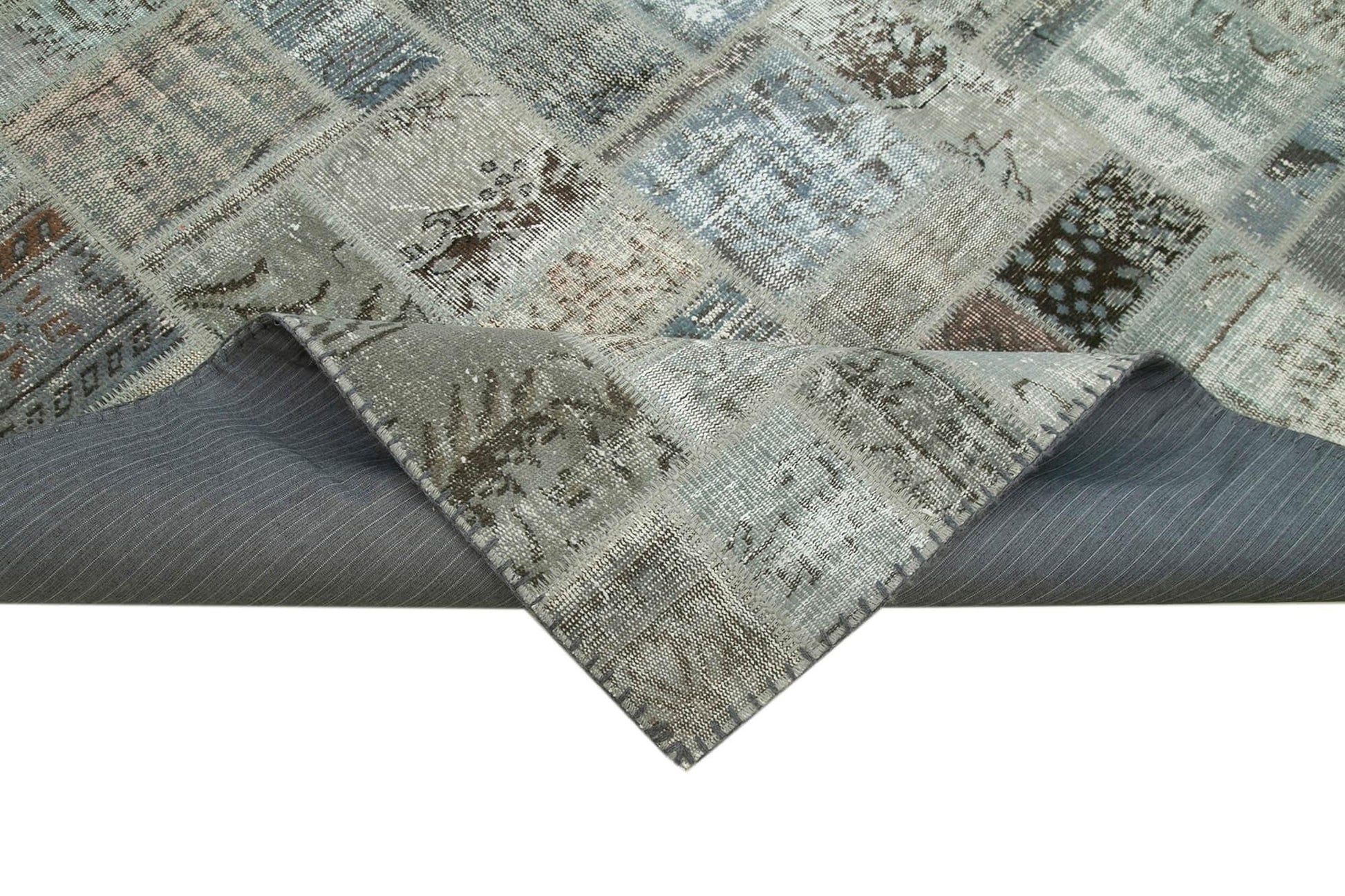 Kırk Yama Gri Patchwork Pamuk Yün El Dokuma Halısı 214x300 Agacan