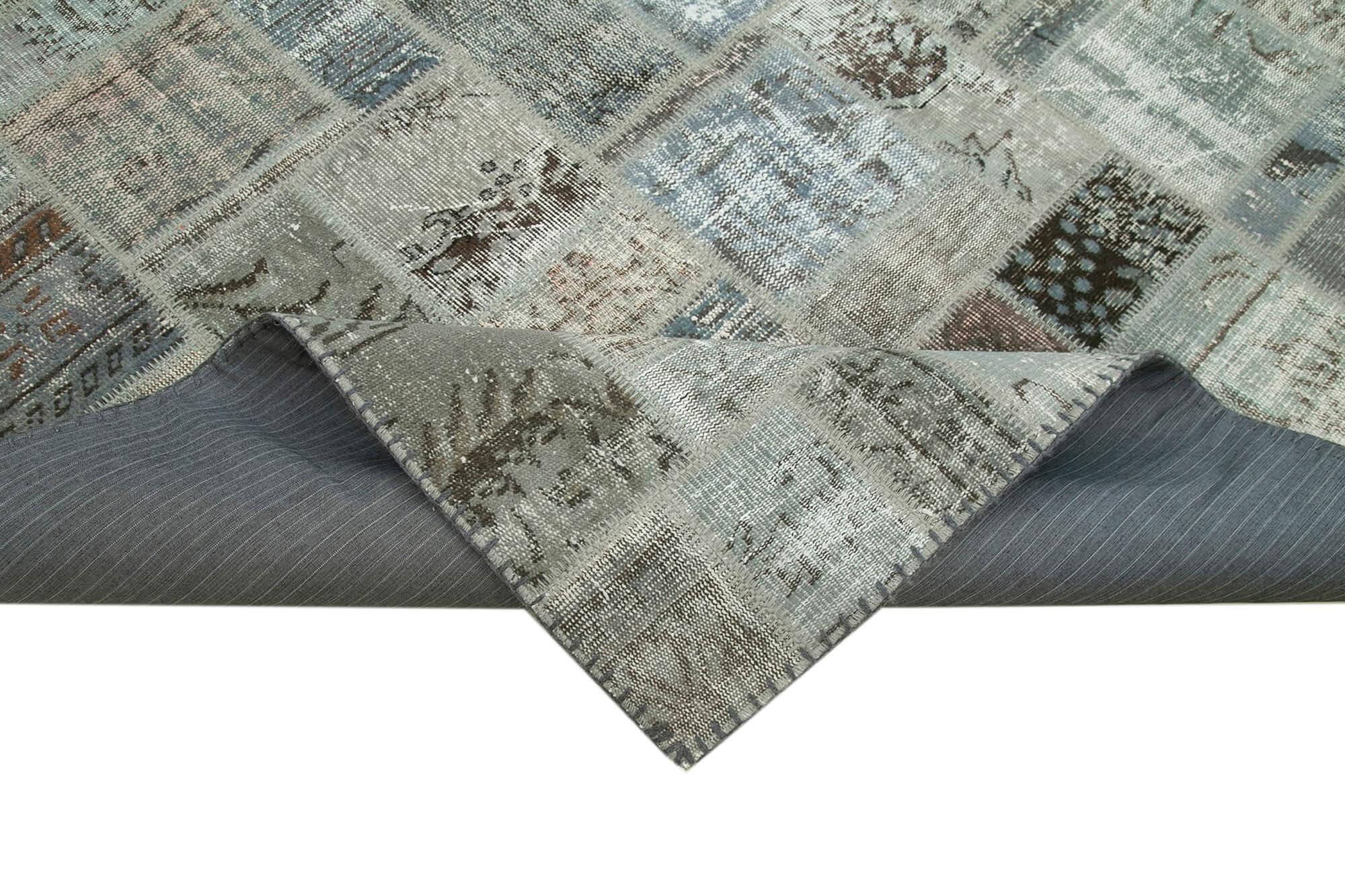 Kırk Yama Gri Patchwork Pamuk Yün El Dokuma Halısı 214x300 Agacan