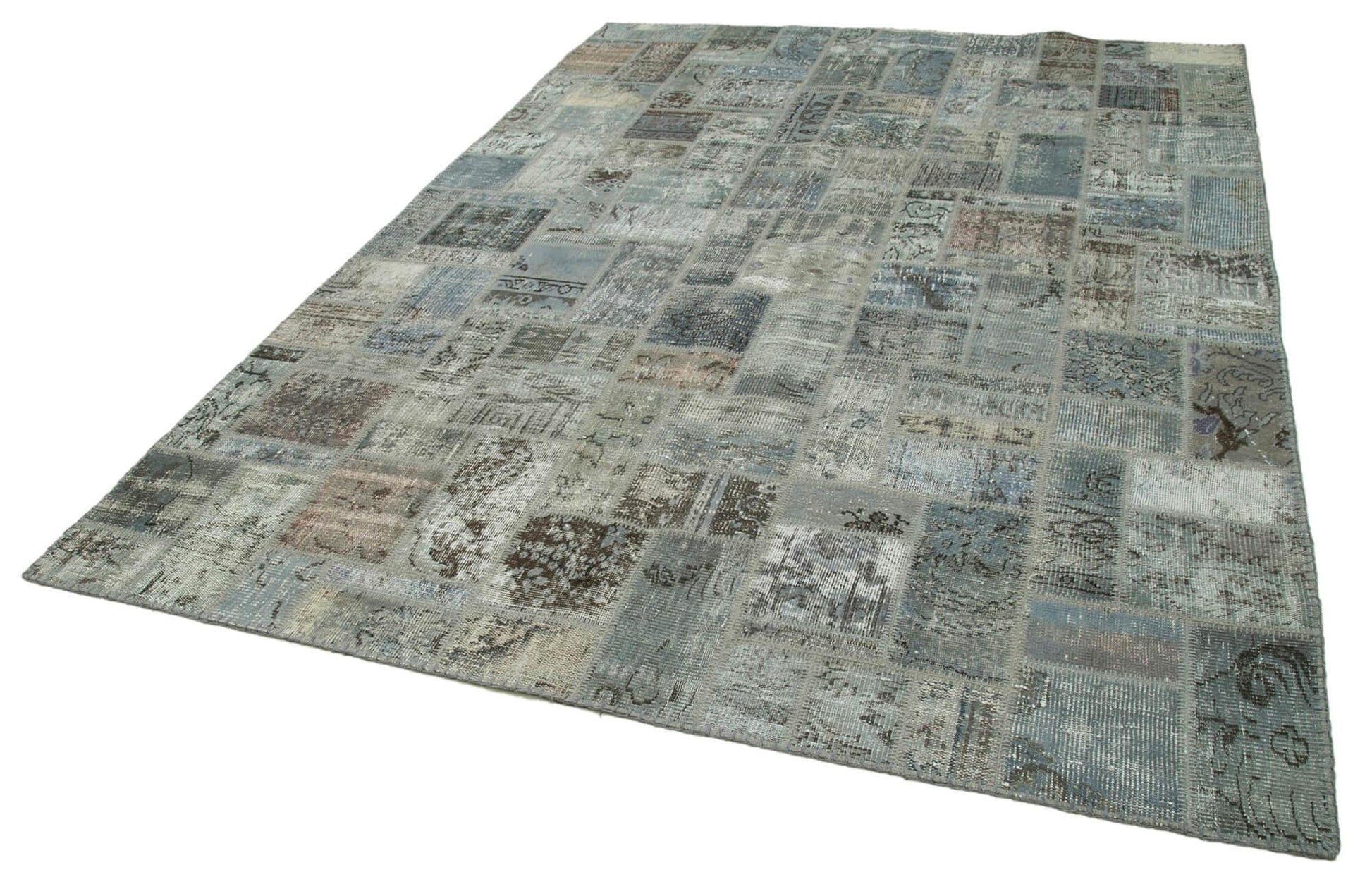 Kırk Yama Gri Patchwork Pamuk Yün El Dokuma Halısı 210x298 Agacan