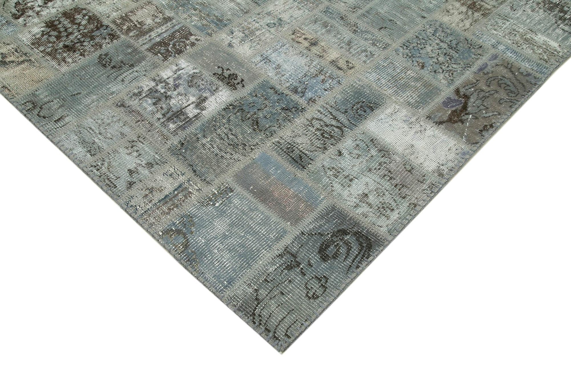 Kırk Yama Gri Patchwork Pamuk Yün El Dokuma Halısı 210x298 Agacan