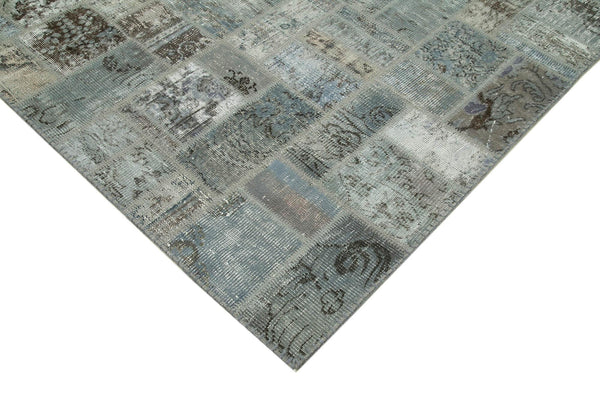 Kırk Yama Gri Patchwork Pamuk Yün El Dokuma Halısı 210x298 Agacan