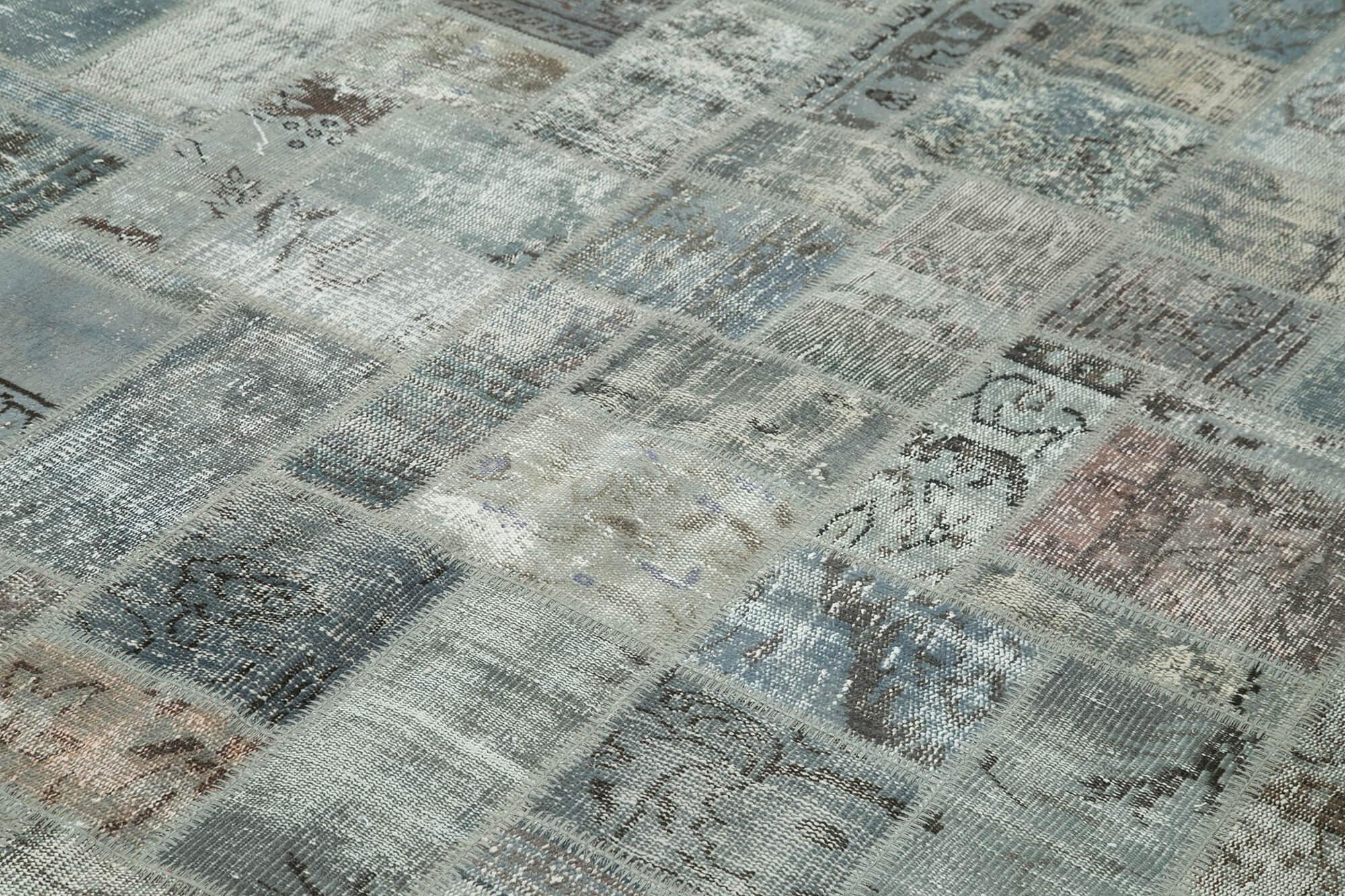 Kırk Yama Gri Patchwork Pamuk Yün El Dokuma Halısı 210x298 Agacan