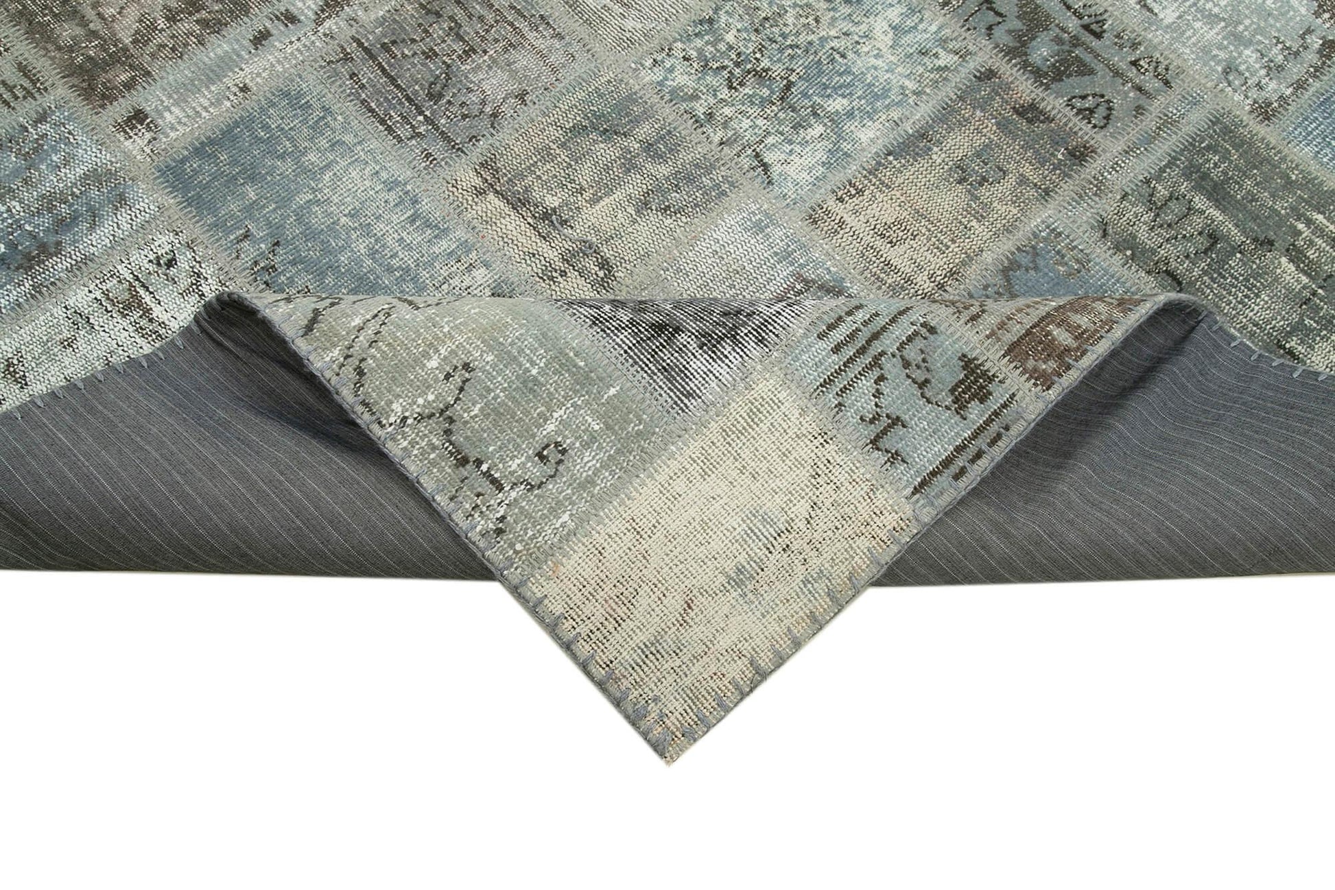 Kırk Yama Gri Patchwork Pamuk Yün El Dokuma Halısı 210x298 Agacan