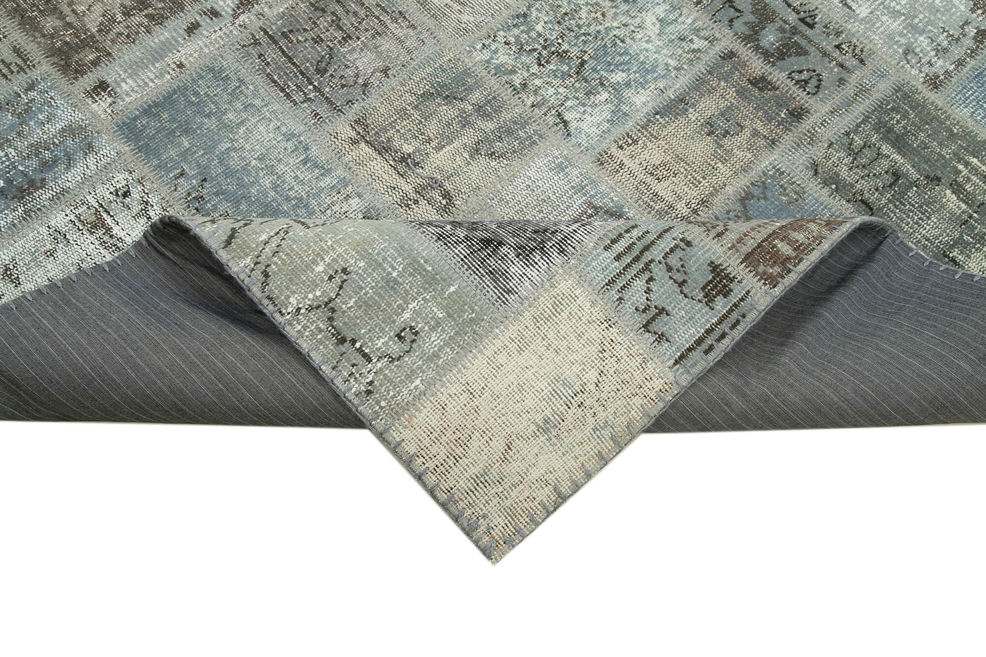 Kırk Yama Gri Patchwork Pamuk Yün El Dokuma Halısı 210x298 Agacan