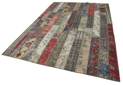 Kırk Yama Gri Patchwork Pamuk Yün El Dokuma Halısı 203x306 Agacan