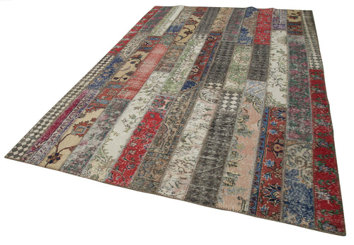 Kırk Yama Gri Patchwork Pamuk Yün El Dokuma Halısı 203x306 Agacan