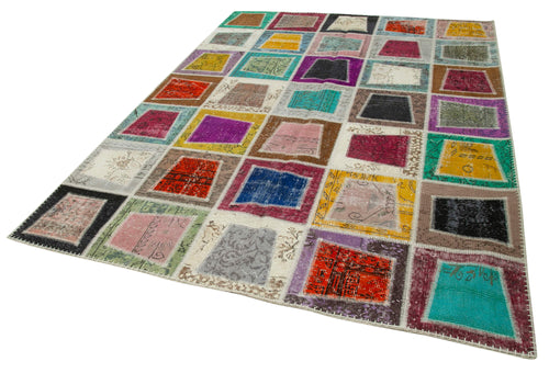 Kırk Yama Gri Patchwork Pamuk Yün El Dokuma Halısı 200x280 Agacan