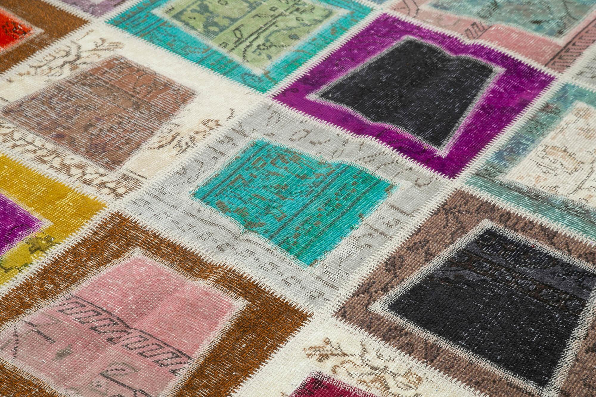 Kırk Yama Gri Patchwork Pamuk Yün El Dokuma Halısı 200x280 Agacan
