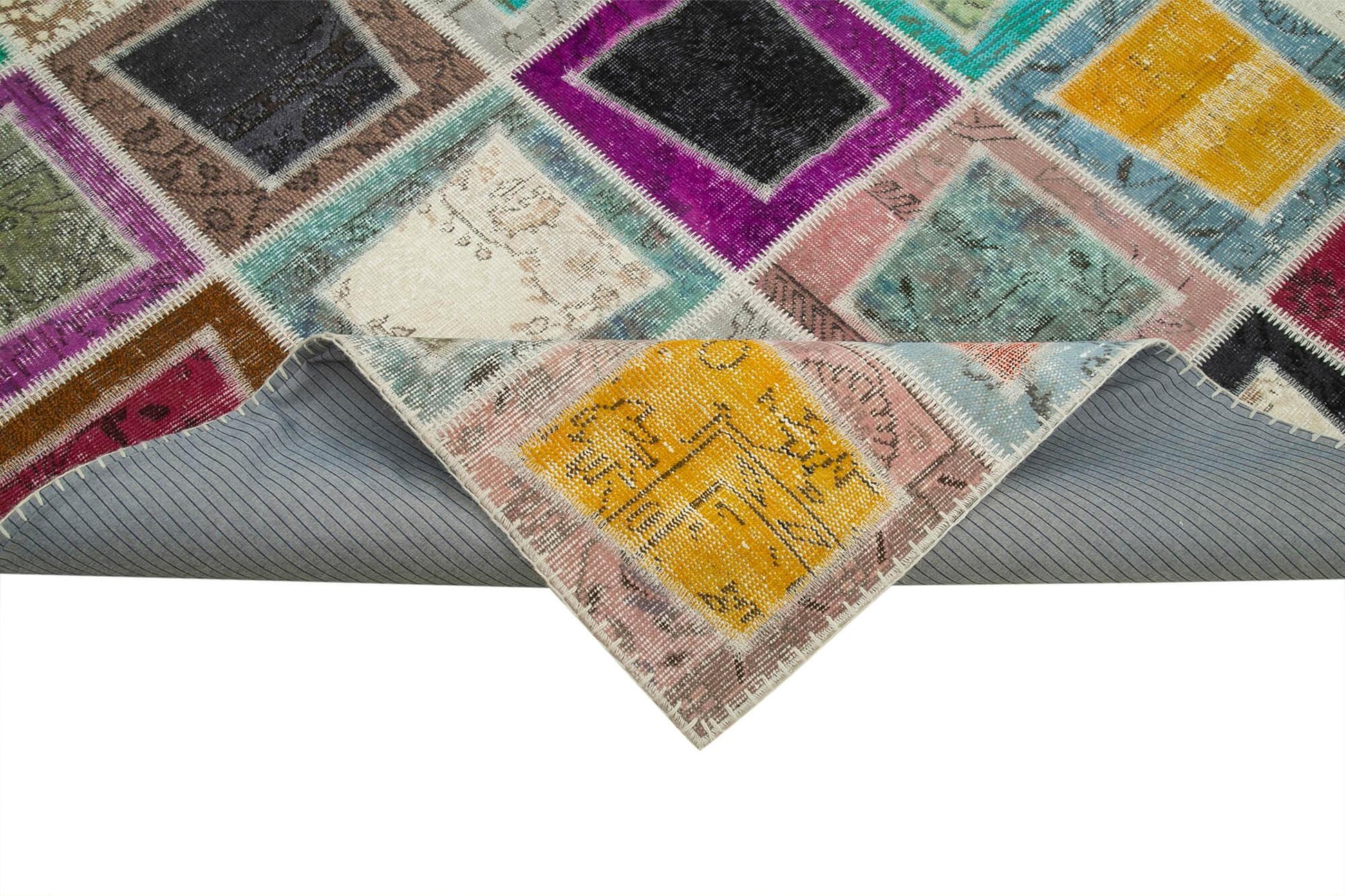 Kırk Yama Gri Patchwork Pamuk Yün El Dokuma Halısı 200x280 Agacan
