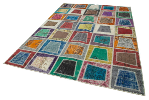 Kırk Yama Gri Patchwork Pamuk Yün El Dokuma Halısı 200x280 Agacan