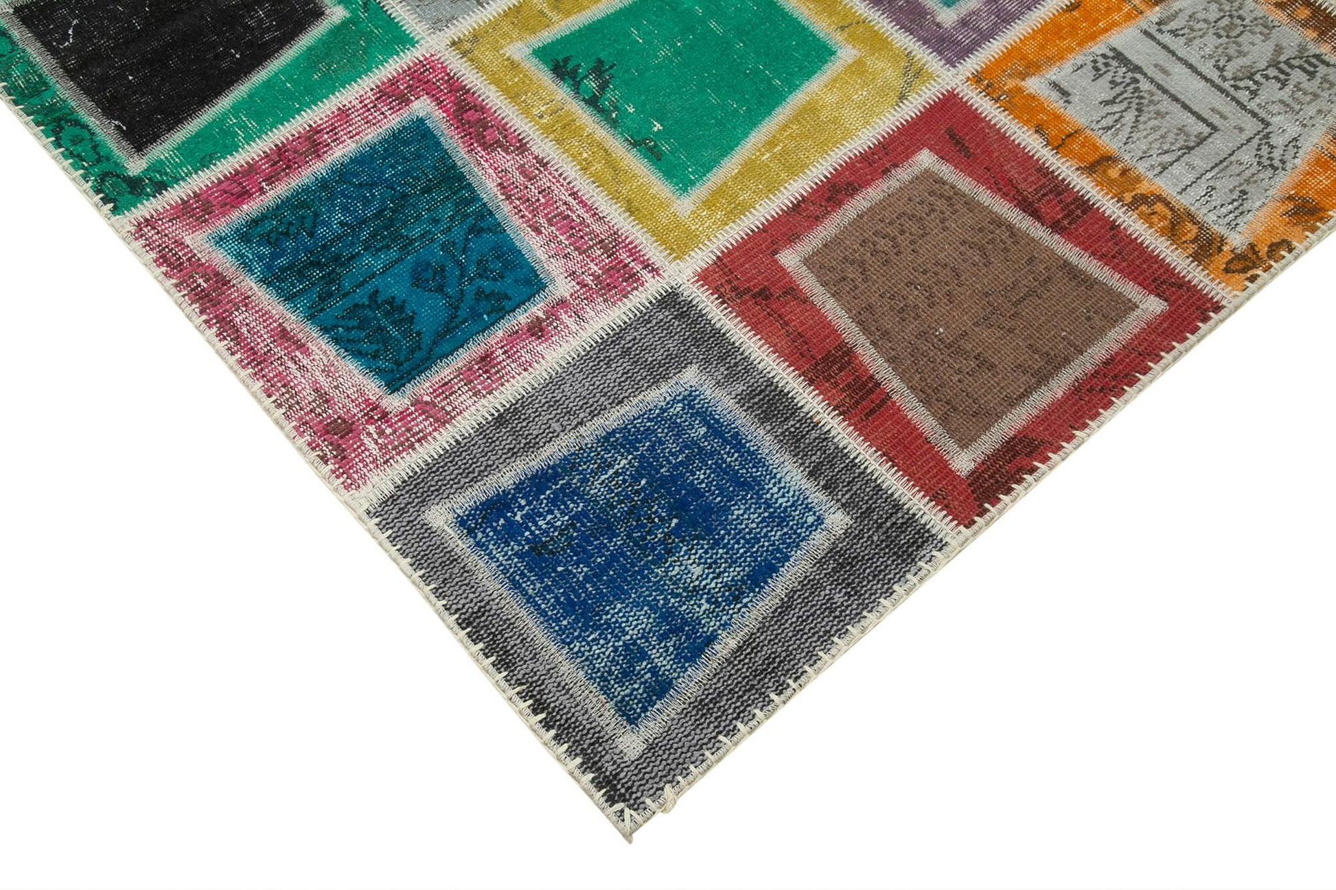 Kırk Yama Gri Patchwork Pamuk Yün El Dokuma Halısı 200x280 Agacan
