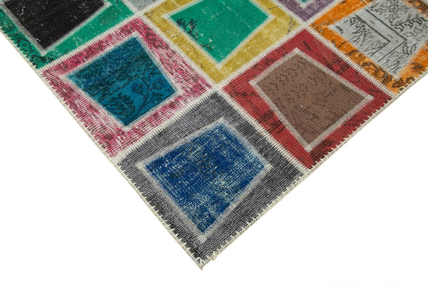 Kırk Yama Gri Patchwork Pamuk Yün El Dokuma Halısı 200x280 Agacan