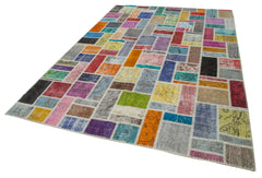 Kırk Yama Gri Patchwork Pamuk Yün El Dokuma Halısı 207x298 Agacan