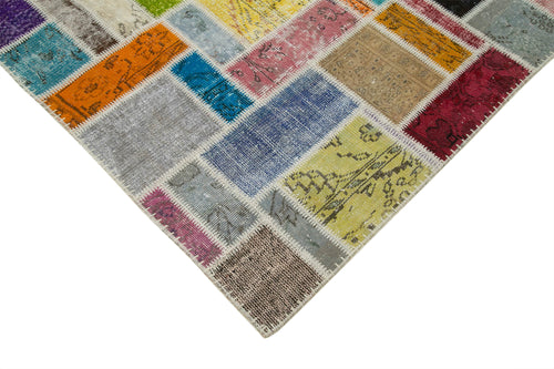 Kırk Yama Gri Patchwork Pamuk Yün El Dokuma Halısı 207x298 Agacan