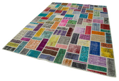 Kırk Yama Gri Patchwork Pamuk Yün El Dokuma Halısı 210x296 Agacan