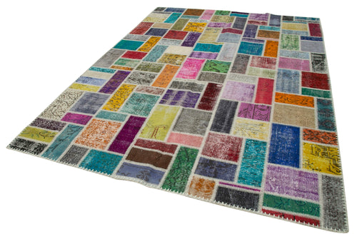 Kırk Yama Gri Patchwork Pamuk Yün El Dokuma Halısı 210x296 Agacan