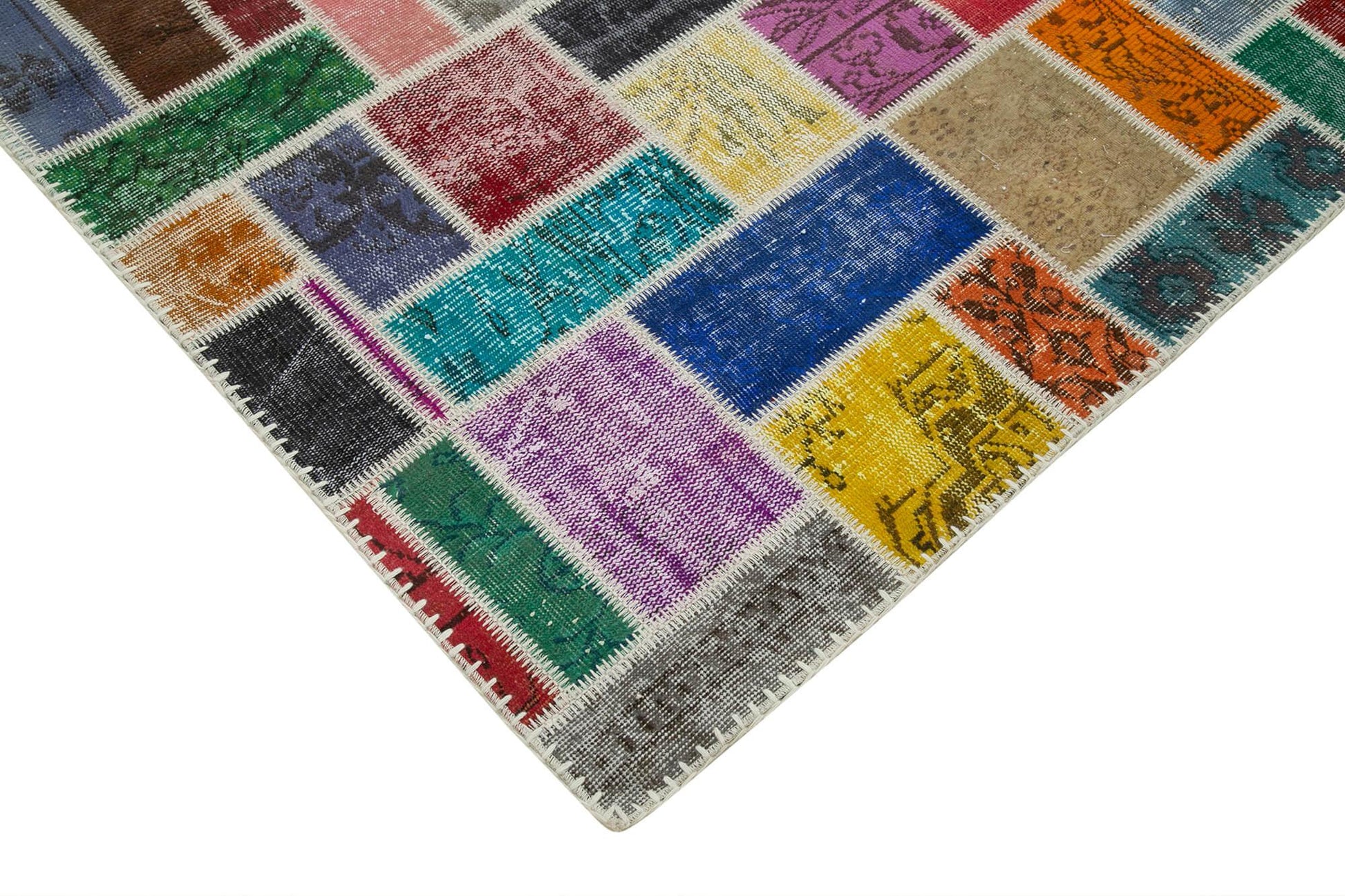 Kırk Yama Gri Patchwork Pamuk Yün El Dokuma Halısı 210x296 Agacan