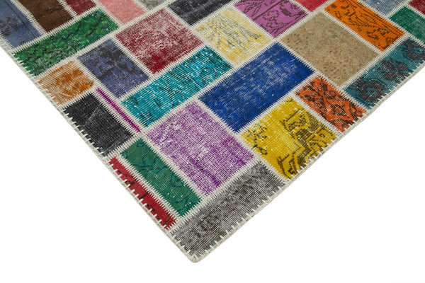 Kırk Yama Gri Patchwork Pamuk Yün El Dokuma Halısı 210x296 Agacan